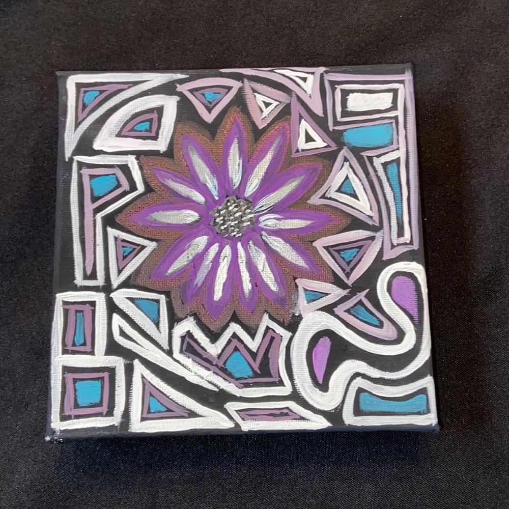 Purple Flower Stained Glass Window Painting Acrylic on Canvas